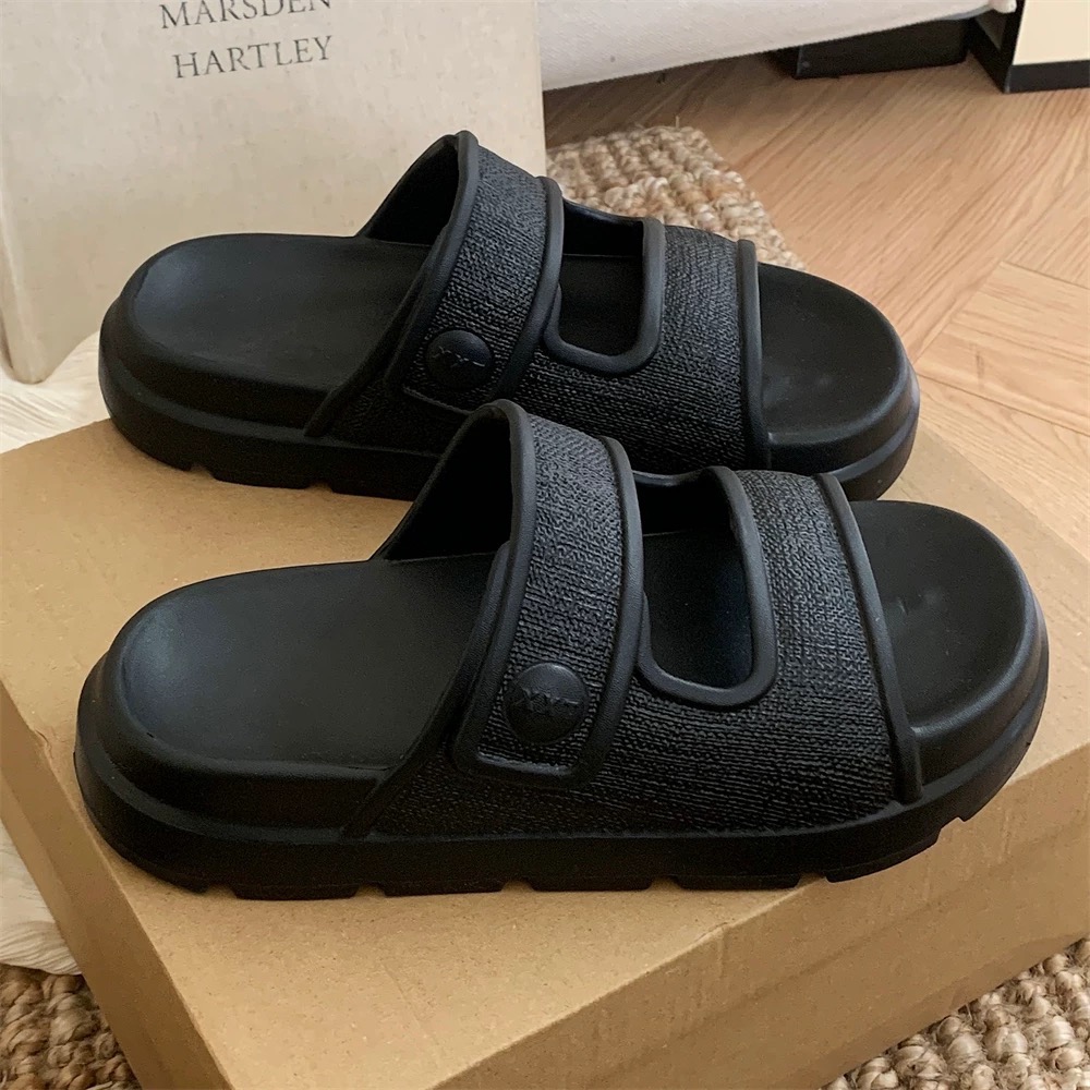 Piglikeme | 預購📦新款！休閒風仿麻布紋厚底防滑拖鞋-規格圖10