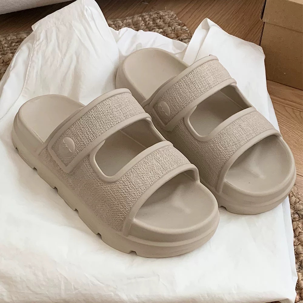 Piglikeme | 預購📦新款！休閒風仿麻布紋厚底防滑拖鞋-規格圖10