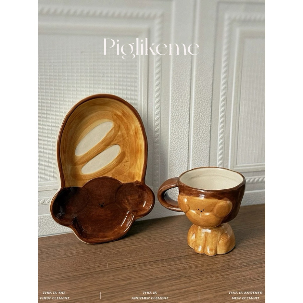 Piglikeme| 復古立體狗狗手工高腳陶瓷杯馬克杯咖啡杯禮物-細節圖3