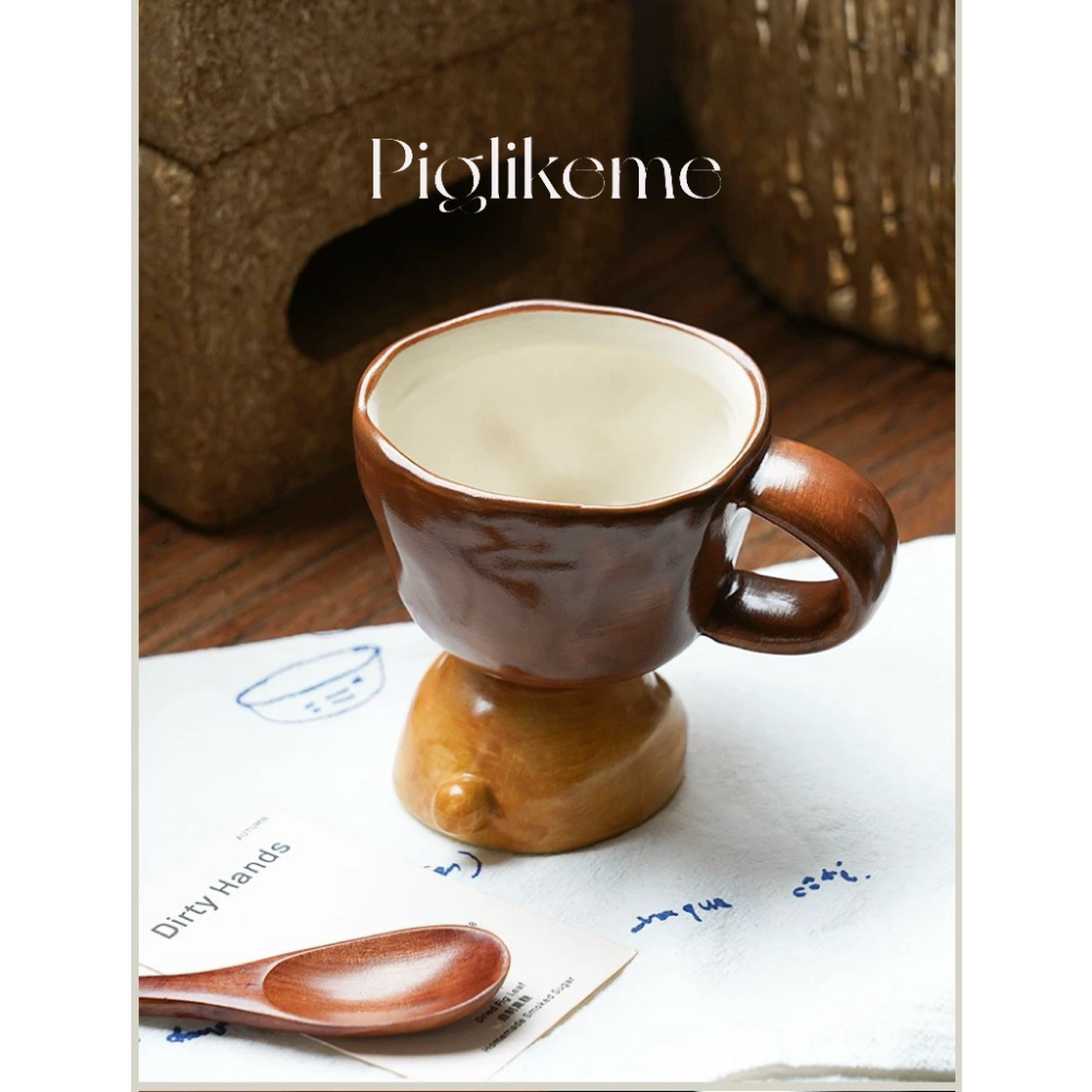 Piglikeme| 復古立體狗狗手工高腳陶瓷杯馬克杯咖啡杯禮物-細節圖6