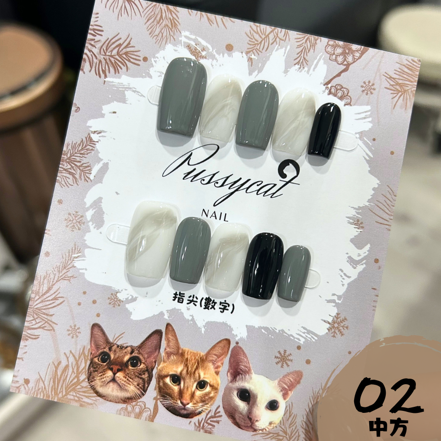 黑灰跳色暈染【台灣現貨實拍】純手工美甲片｜手工穿戴甲-規格圖4