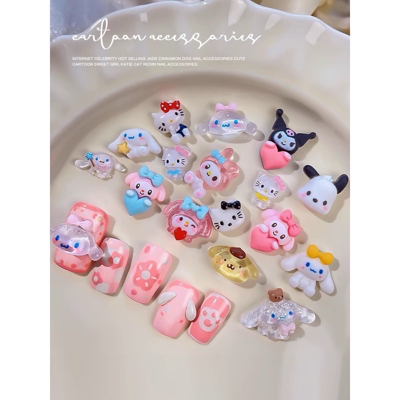 84-12 （三）卡通造型飾品 玉桂狗 美樂蒂 庫洛米 凱蒂貓 hellokitty 卡妞 美甲 布丁狗 飾品 卡通-細節圖2