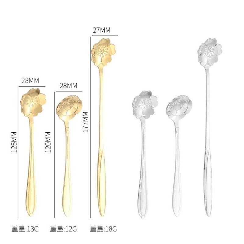 【台灣出貨】🍊 不鏽鋼湯匙 金色銀色 玫瑰花 櫻花攪拌 奶茶 咖啡攪拌 點心 湯匙 勺子-細節圖5