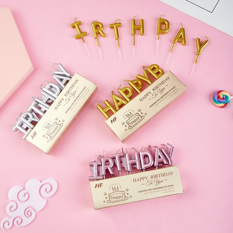 【現貨】🍊金色銀色玫瑰金英文 生日快樂蠟燭 happy birthday 生日蛋糕蠟燭-細節圖2