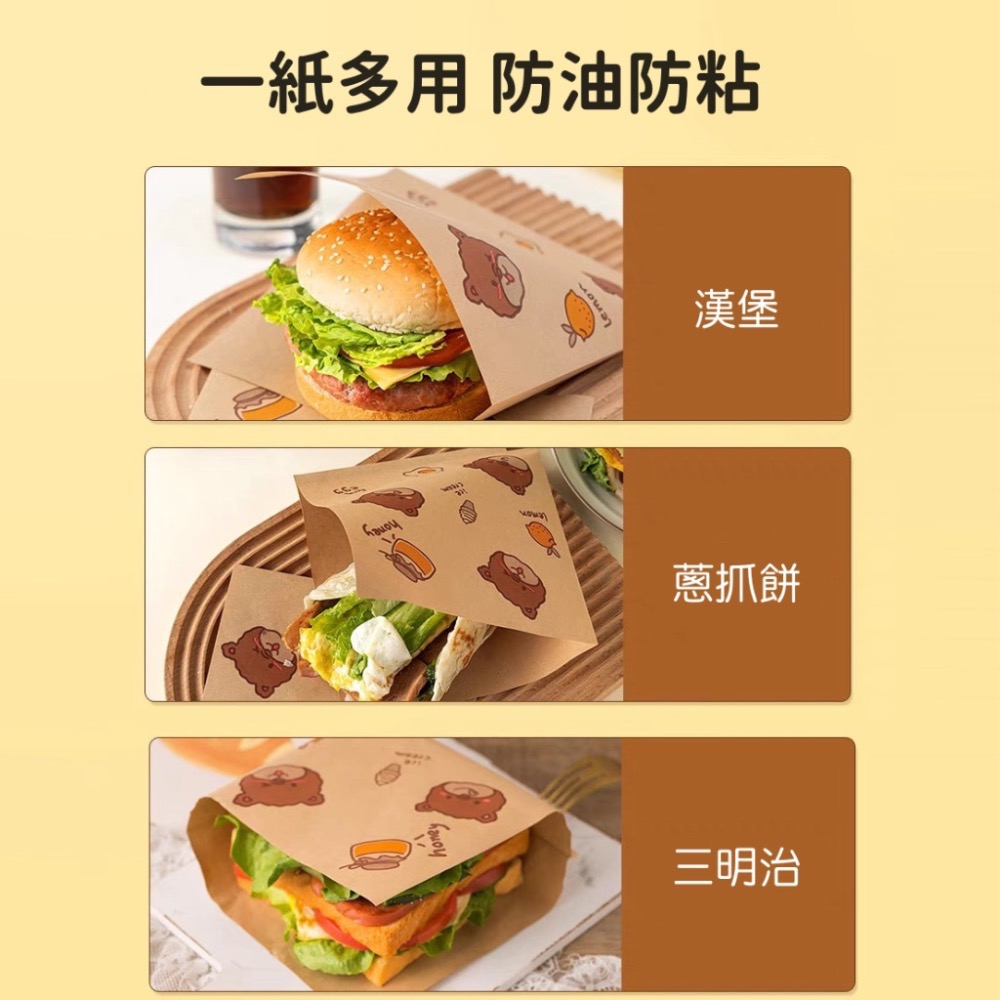 【附發票✅】🍊100入防水防油紙袋 淋膜紙漢堡袋 早餐 三明治包裝袋 吐司袋 食品三角袋 L型紙袋 牛皮紙袋-細節圖5