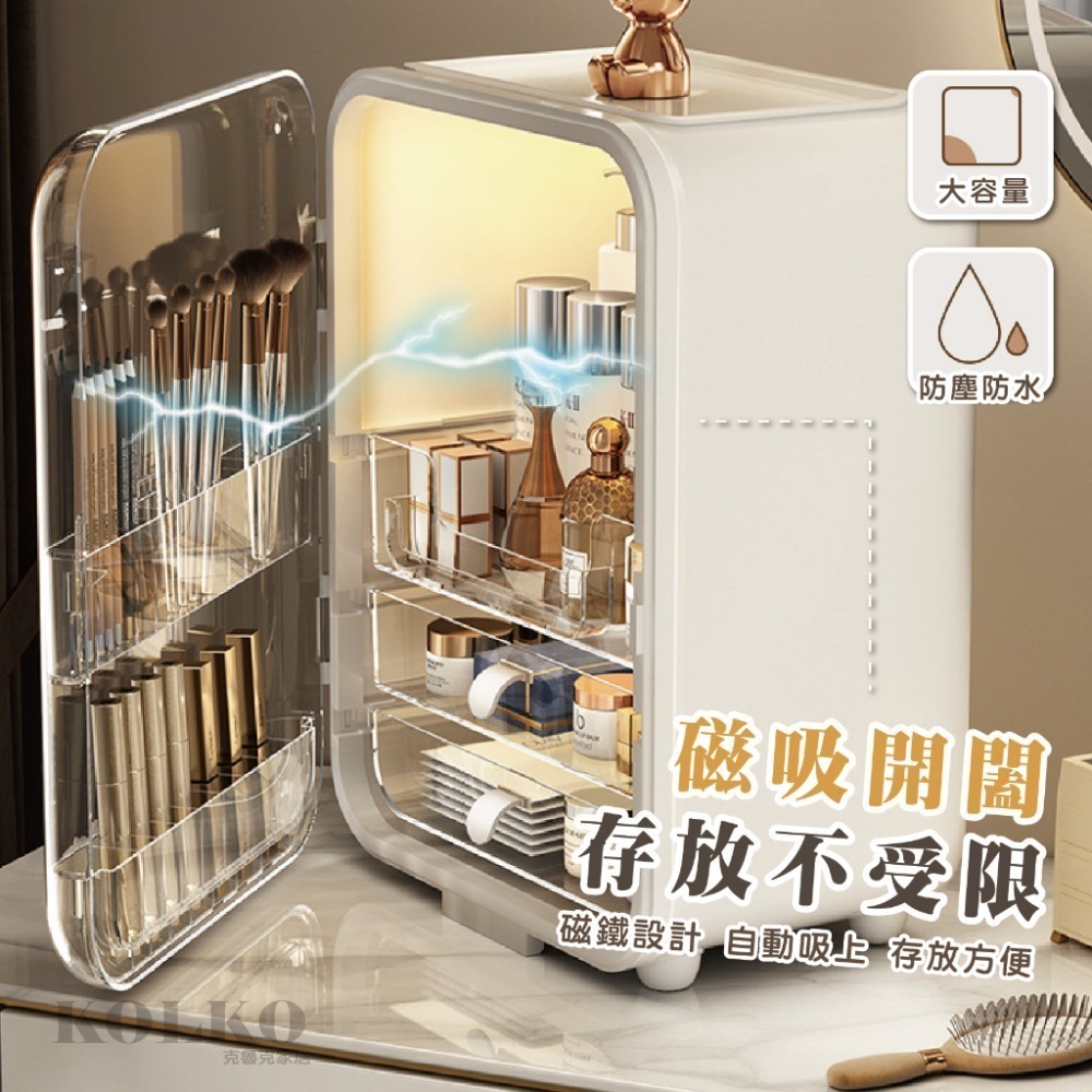 INS化妝品收納盒 網紅置物架 LED燈 保養品收納 口紅收納盒 美妝箱 美妝箱 化妝品收納箱 禮物 化妝箱-細節圖5