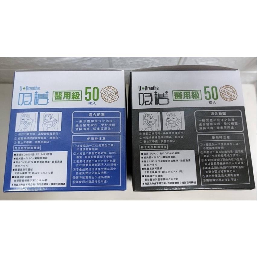 【旺旺來居家生活】寬耳帶 雙鋼印醫用50入/成人平面口罩/50枚/盒-低調黑/清新藍 醫用口罩 平面口罩 台灣製-細節圖4