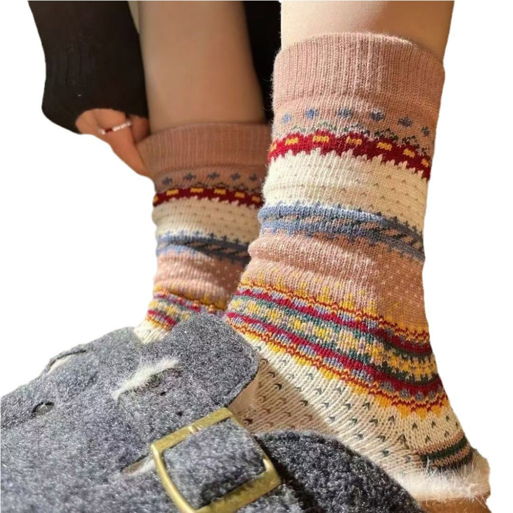 【個性風格 秋冬保暖女襪】短襪 韓國襪子 襪子女 襪子 北歐風襪 中筒襪 民族風-細節圖3