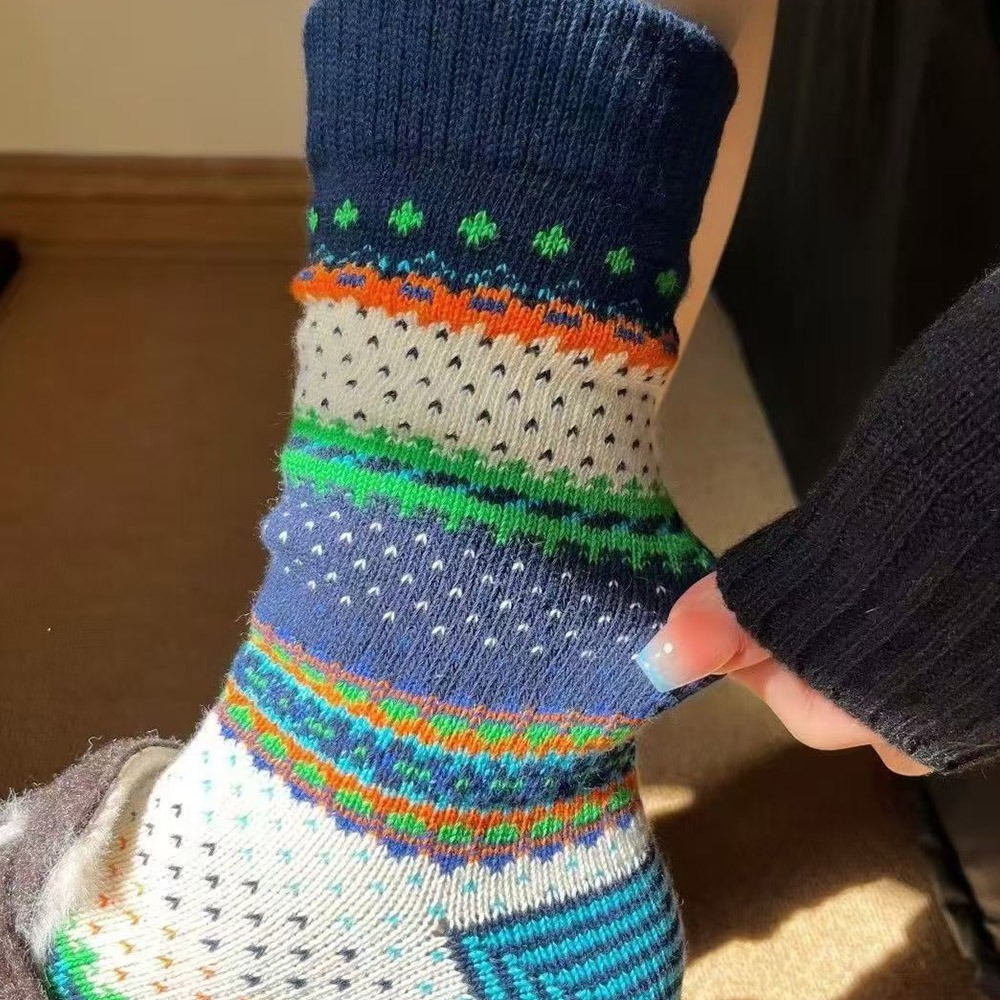 【個性風格 秋冬保暖女襪】短襪 韓國襪子 襪子女 襪子 北歐風襪 中筒襪 民族風-細節圖5