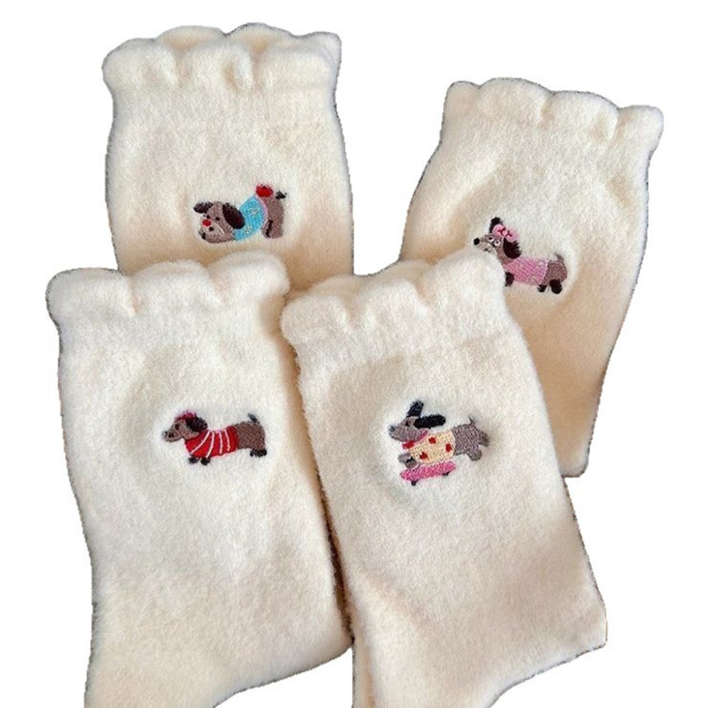 【軟萌小狗 毛絨保暖中筒襪 居家睡覺必備 冬天超暖腳】保暖襪 短襪 韓系襪子 襪子女 襪子 中筒襪-細節圖6