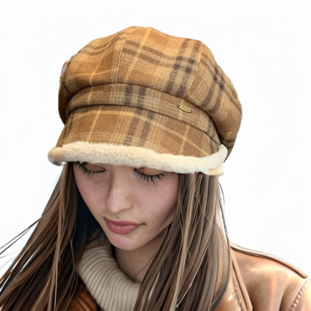 復古英倫格紋 毛絨八角帽 八角帽 畫家帽 報童帽 鴨舌帽 貝雷帽 鴨舌帽 帽子 堆堆帽-細節圖9