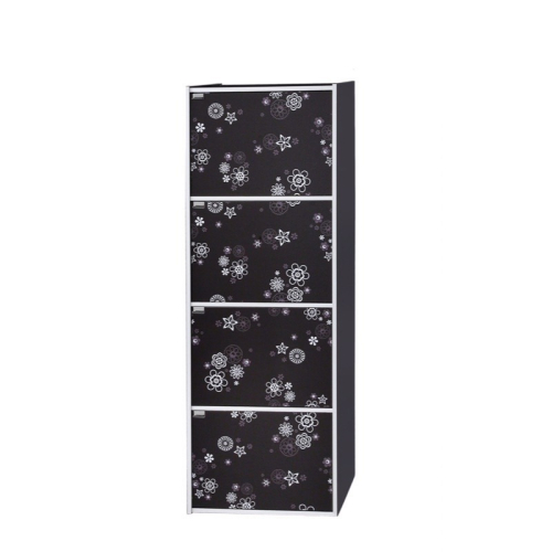 四格門櫃 (黑色)（比蝦蝦優惠)收納 書櫃 衣物 雜物 玩具 組合櫃 四層