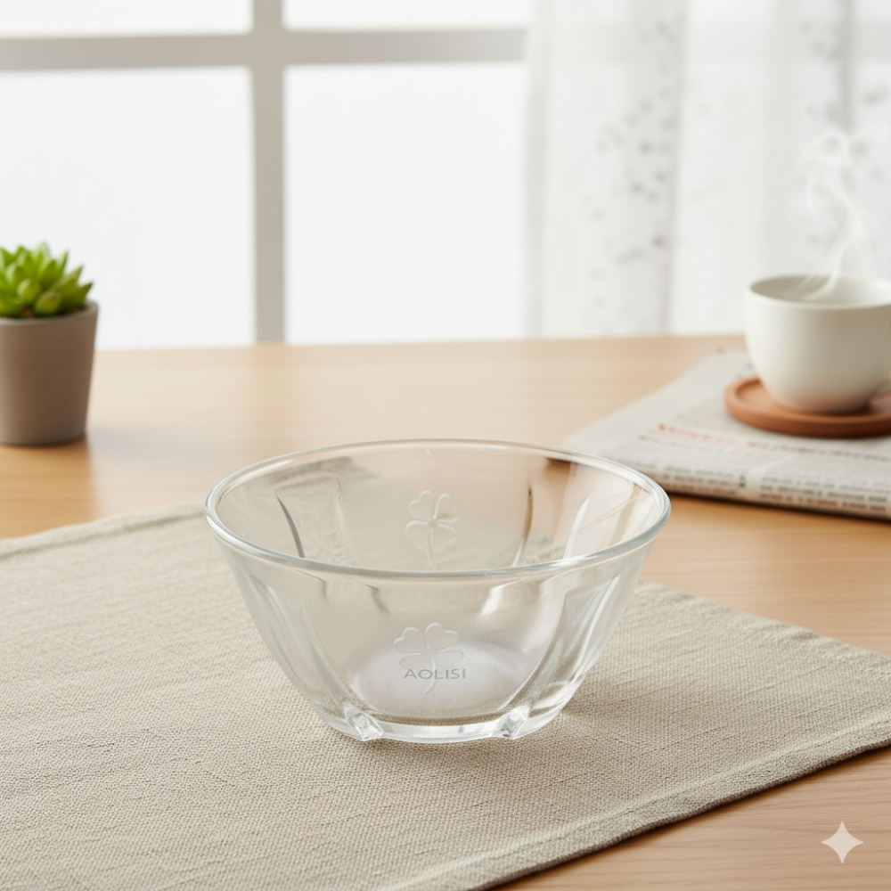 ✨ AOLISI幸運草水晶碗：400ml、鈉鈣玻璃、高質感！高透明、耐用又好洗，一秒變身沙拉/水果/點心神器！-細節圖2