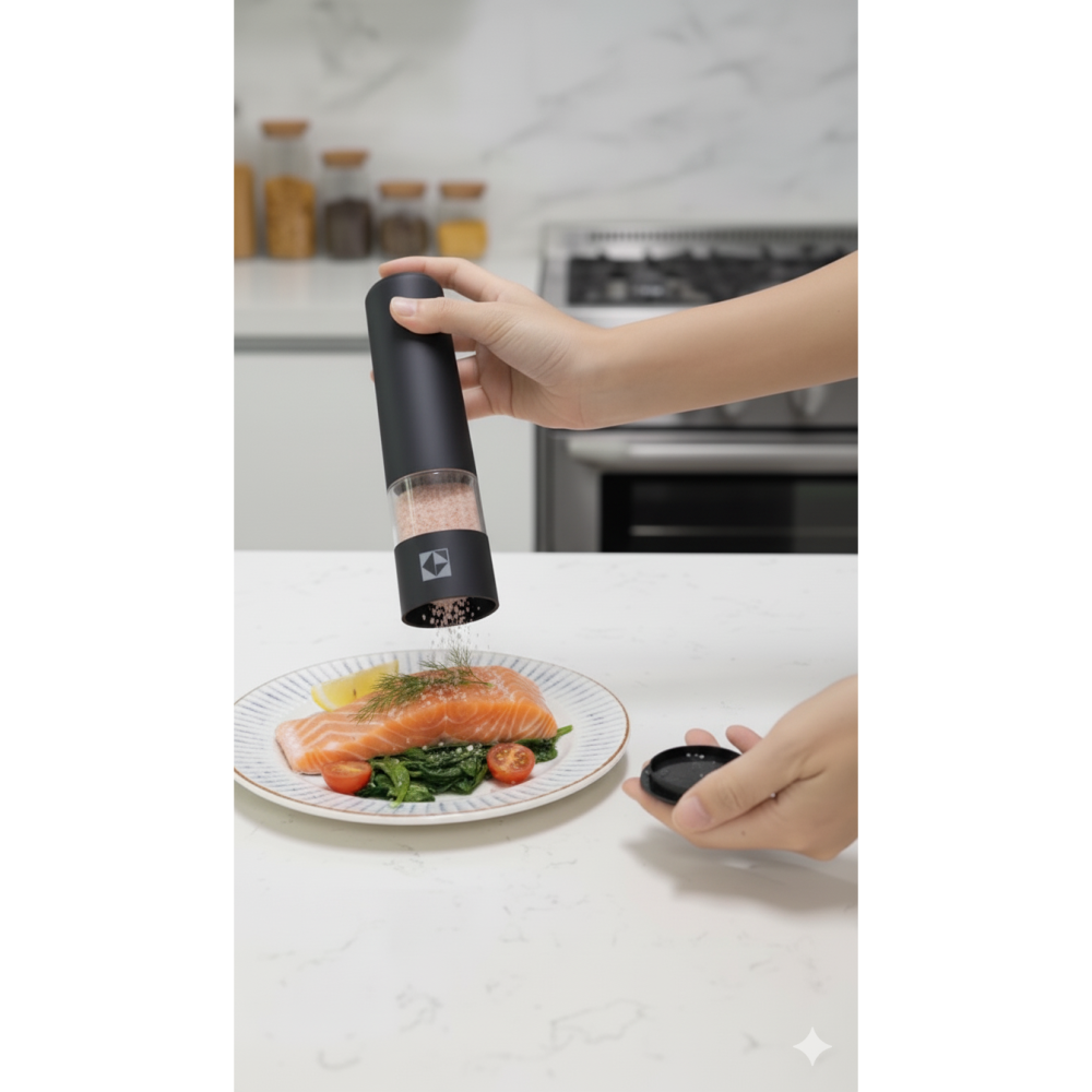 ✨一鍵秒磨！質感黑武士電動研磨器🖤 粗細可調，胡椒/玫瑰鹽/香料輕鬆搞定！廚房料理神隊友！-細節圖2