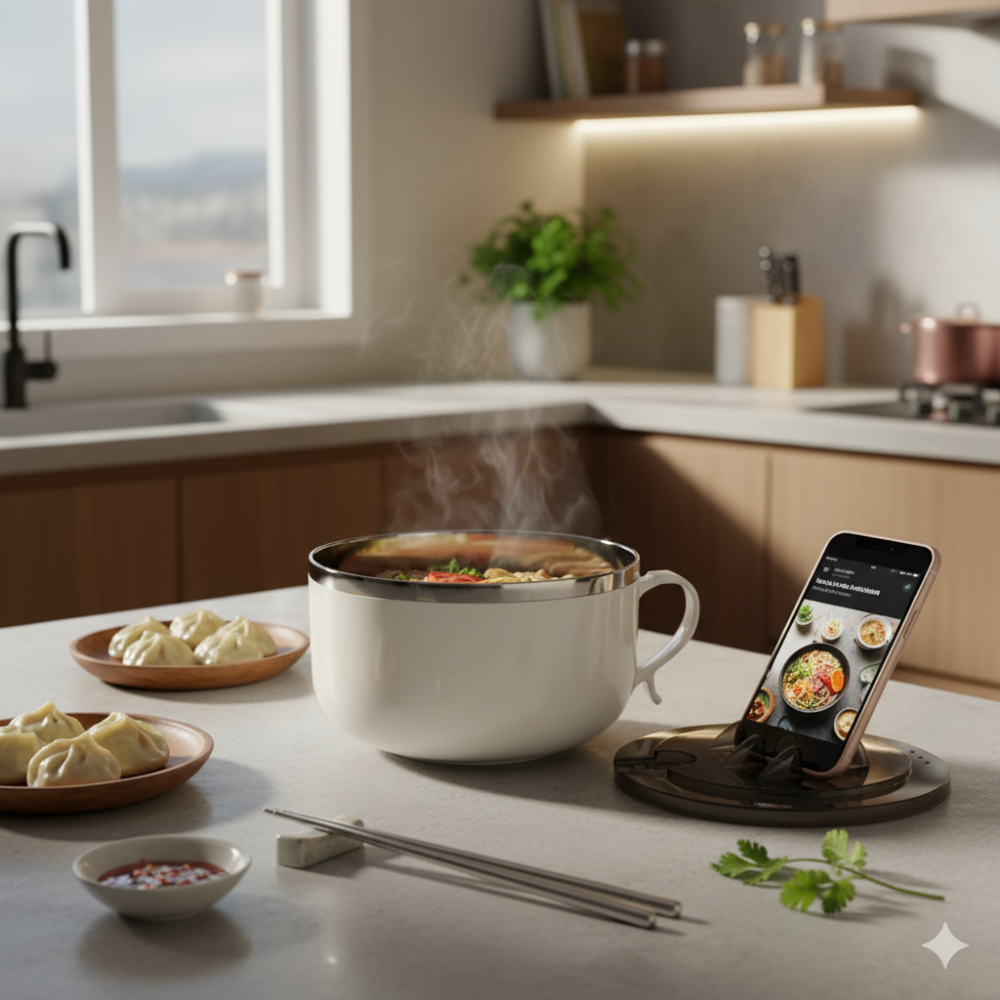 【Mildef】304 不鏽鋼多功能泡麵碗 900ml | 追劇神器！手機架設計超方便📱-細節圖2