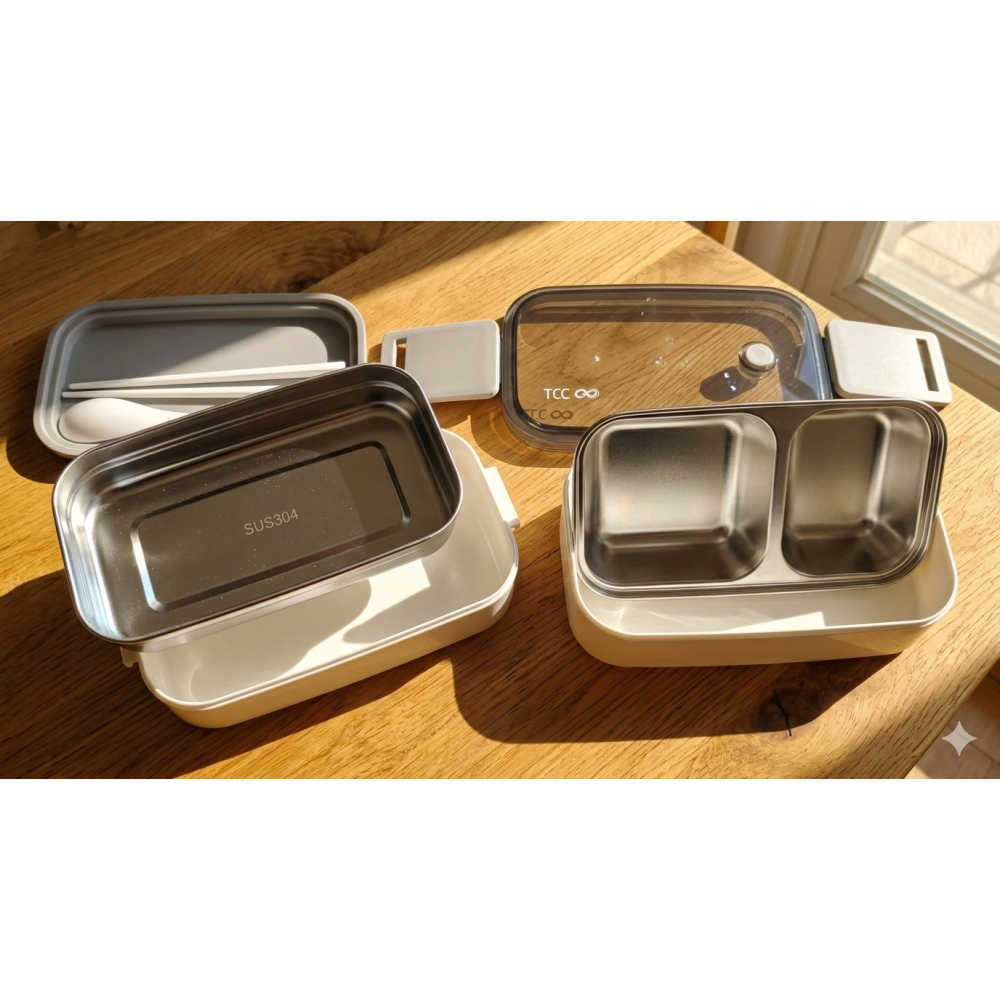 【超質感】YU Living 304不鏽鋼分隔便當盒/雙層餐盒(附餐具)。密封防漏、減脂餐必備。-細節圖3