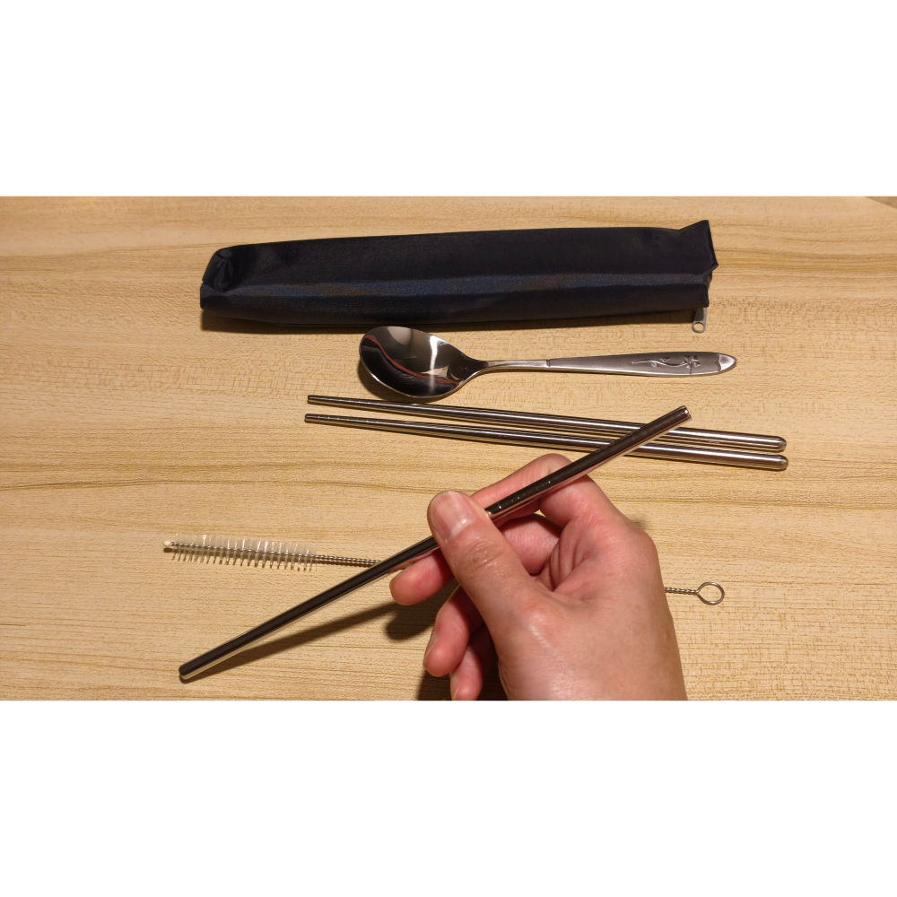 全新品！304不鏽鋼環保餐具五件組（湯匙/筷子/吸管/刷）附收納袋，外食族防疫首選，衛生好清洗-細節圖5