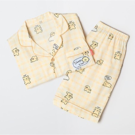 現貨 奶油黃格 韓國 SPAO 睡衣 短褲 短袖 線條小狗 線條狗 狗狗 小狗 整套-規格圖3