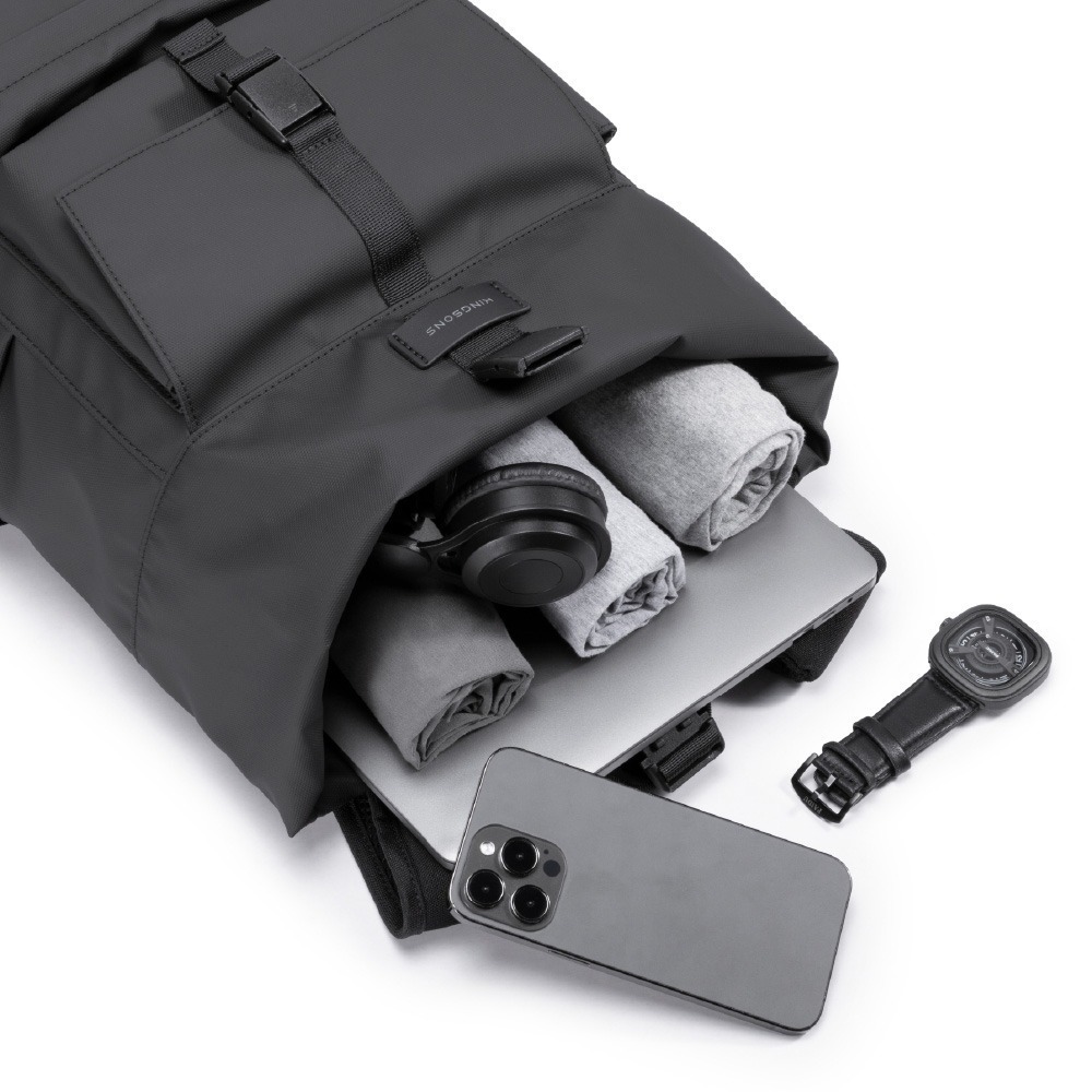 【KINGSONS】漫步輕旅捲蓋防水後背包｜減壓背帶｜可容納15.6吋筆電-細節圖3