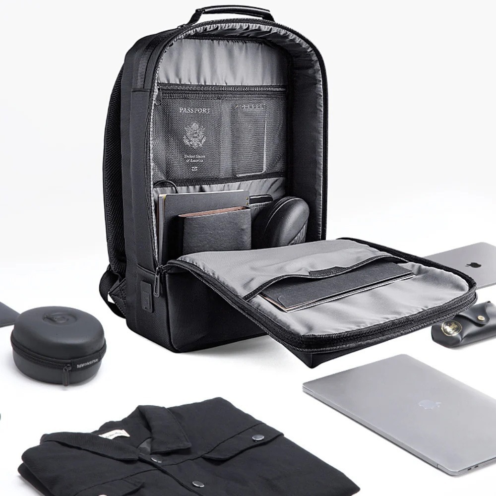 【KINGSONS】極簡立體商務雙層後背包｜USB充電孔｜容納15.6吋筆電-細節圖2