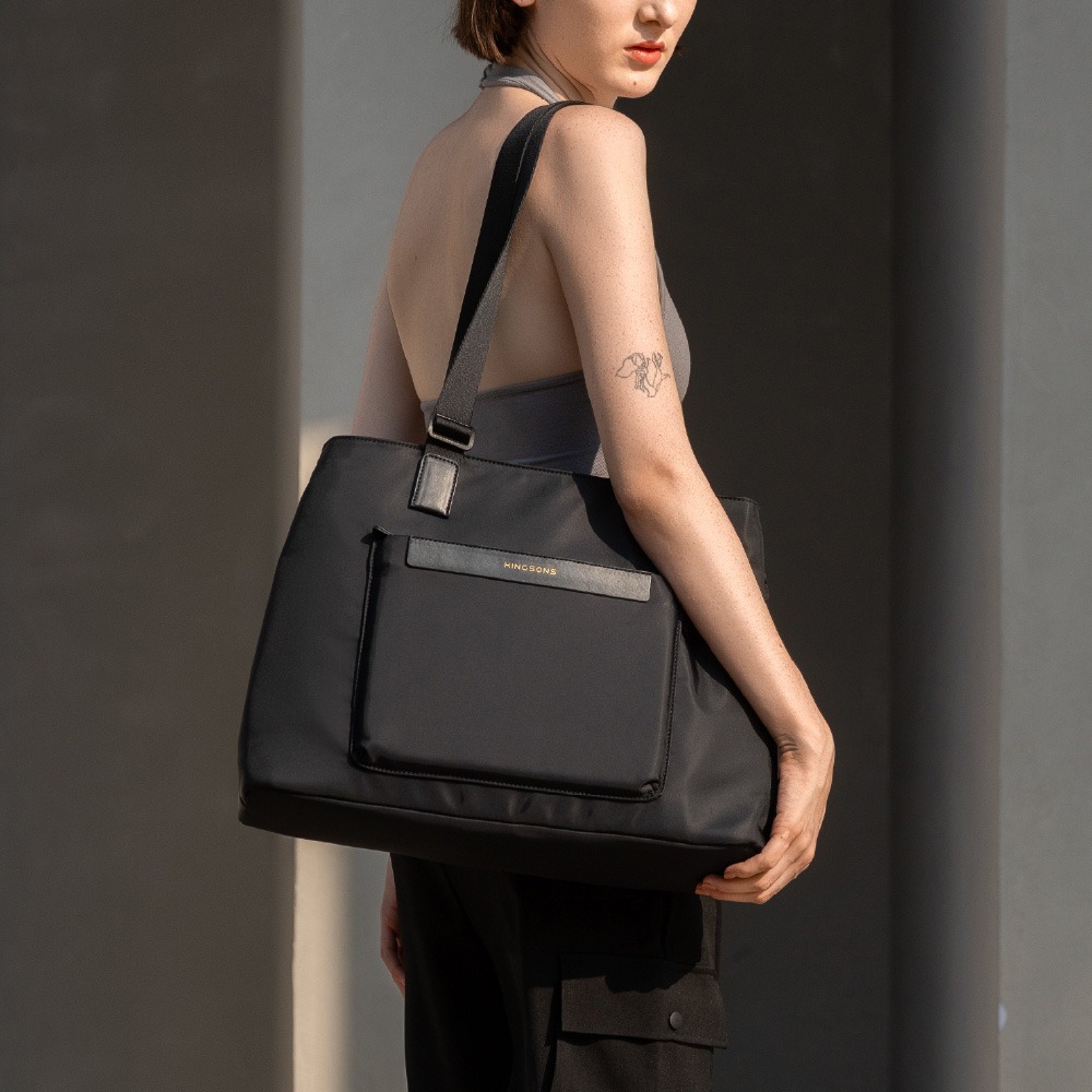 【KINGSONS】質感緞面-隨行雙層大容量托特包｜防潑水材質｜可容納15.6吋筆電-細節圖2