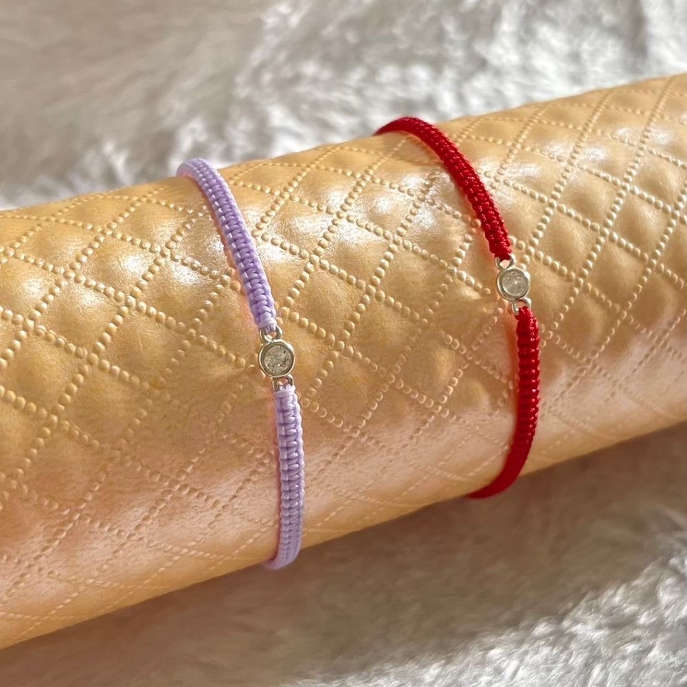 《Virginia》 細款迷你S925鑲鑽吊墜手工手繩-細節圖2