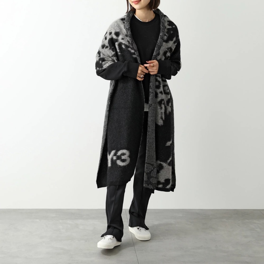 (實拍) 👠 Y3 (Y-3) 💛 絕版精品！黑色！手洗、冷洗羊毛！羅馬尼亞製！絢麗花豹 🖤 圍巾、披肩！-細節圖7