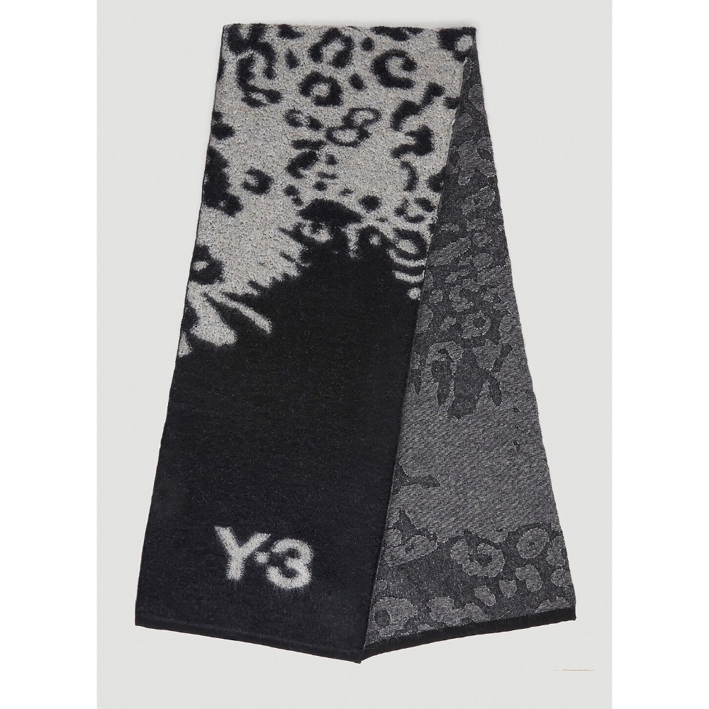 (實拍) 👠 Y3 (Y-3) 💛 絕版精品！黑色！手洗、冷洗羊毛！羅馬尼亞製！絢麗花豹 🖤 圍巾、披肩！-細節圖5
