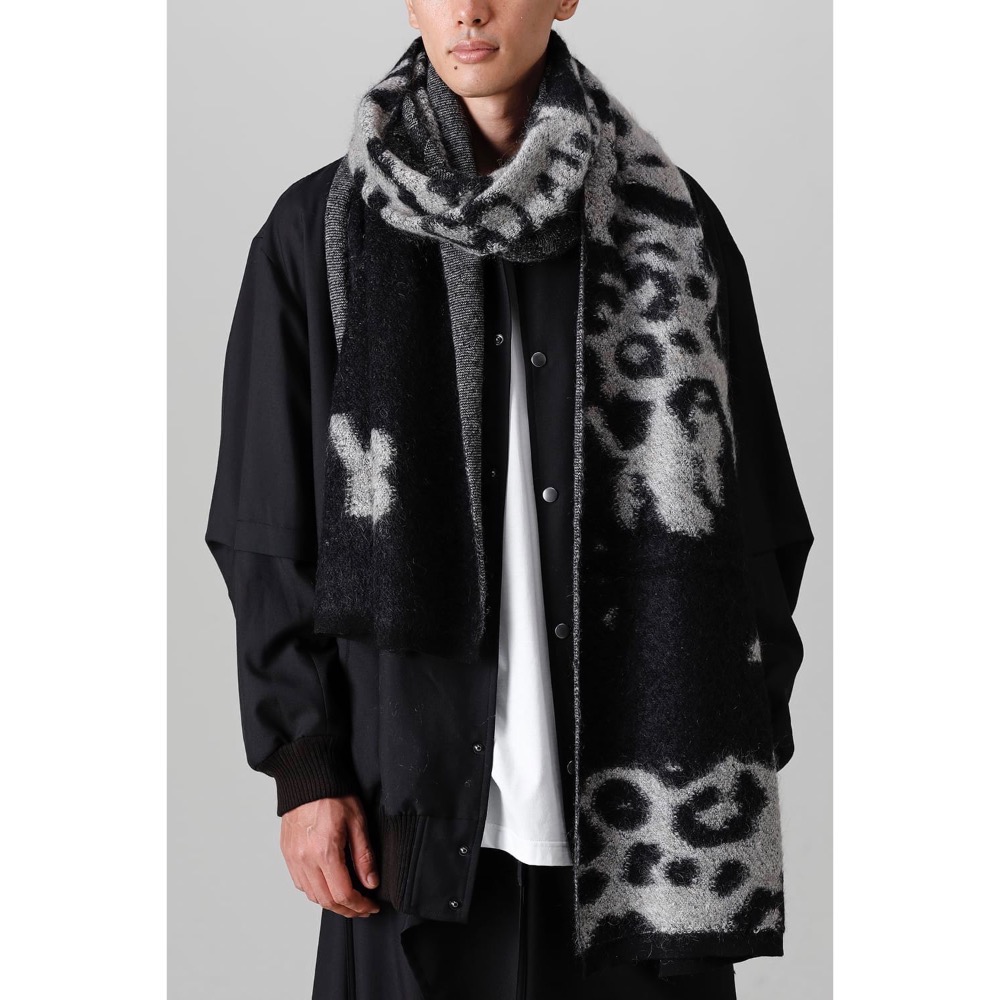 (實拍) 👠 Y3 (Y-3) 💛 絕版精品！黑色！手洗、冷洗羊毛！羅馬尼亞製！絢麗花豹 🖤 圍巾、披肩！-細節圖8