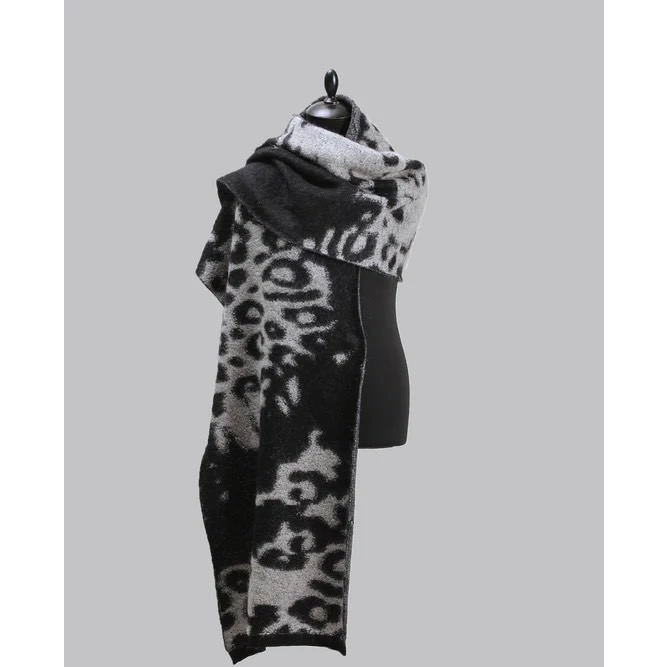 (實拍) 👠 Y3 (Y-3) 💛 絕版精品！黑色！手洗、冷洗羊毛！羅馬尼亞製！絢麗花豹 🖤 圍巾、披肩！-細節圖11