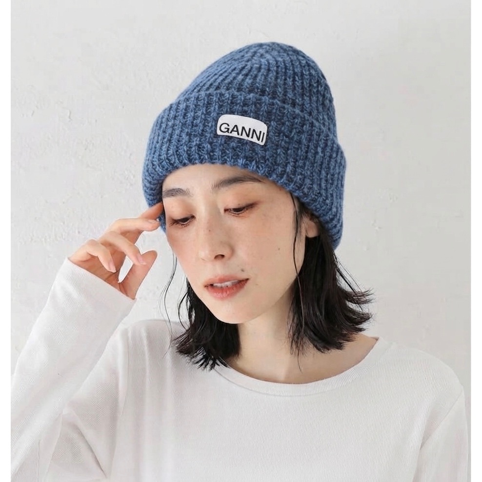 唯ㄧ現貨 💖 GANNI ✨ 絕版精品！霧藍色、霜藍色！手洗、冷洗羊毛！北歐時尚 > 羊毛帽、毛線帽、針織帽！-細節圖3