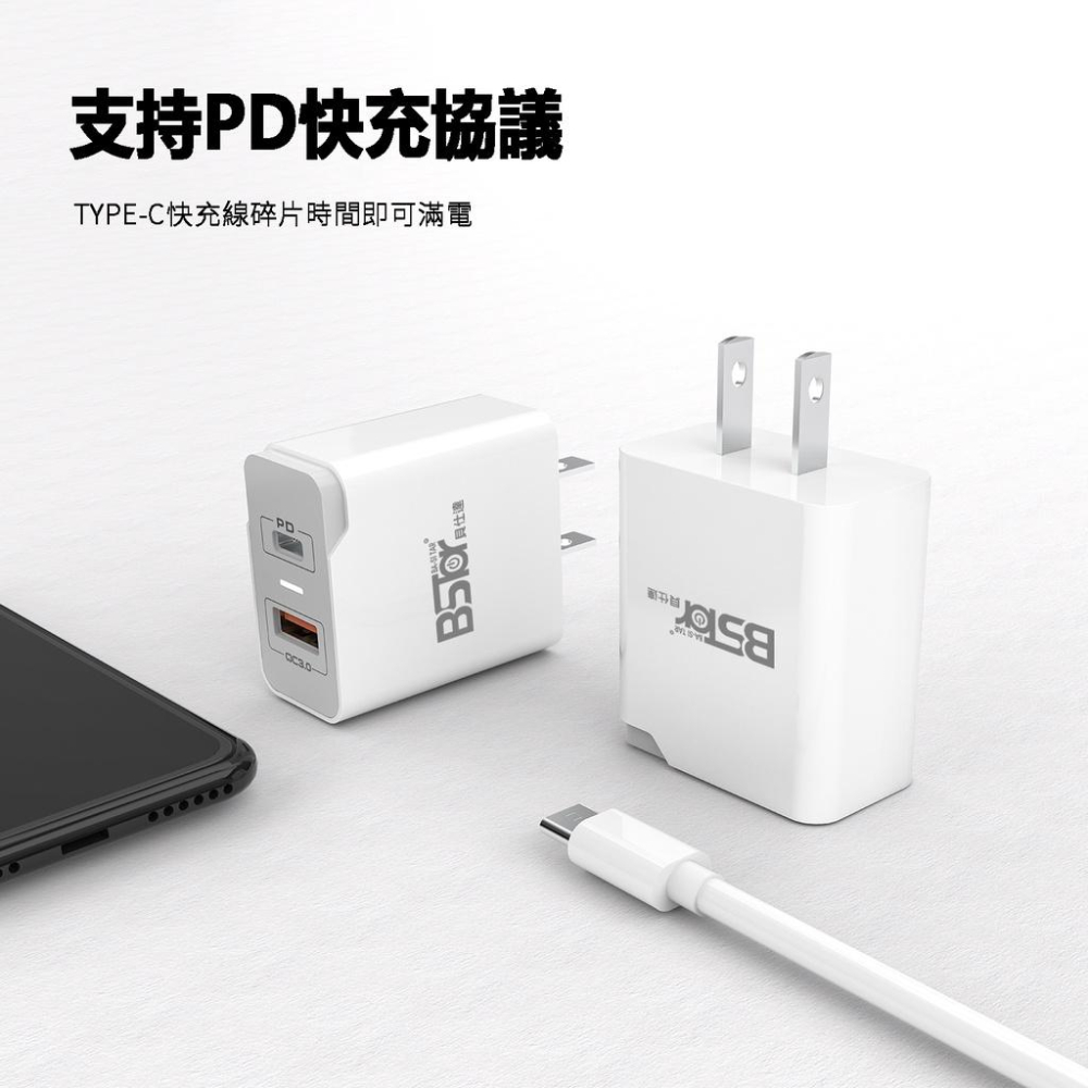 20W 雙孔 PD+QC3.0 雙協議快充頭 IOS 安卓兼容-細節圖3