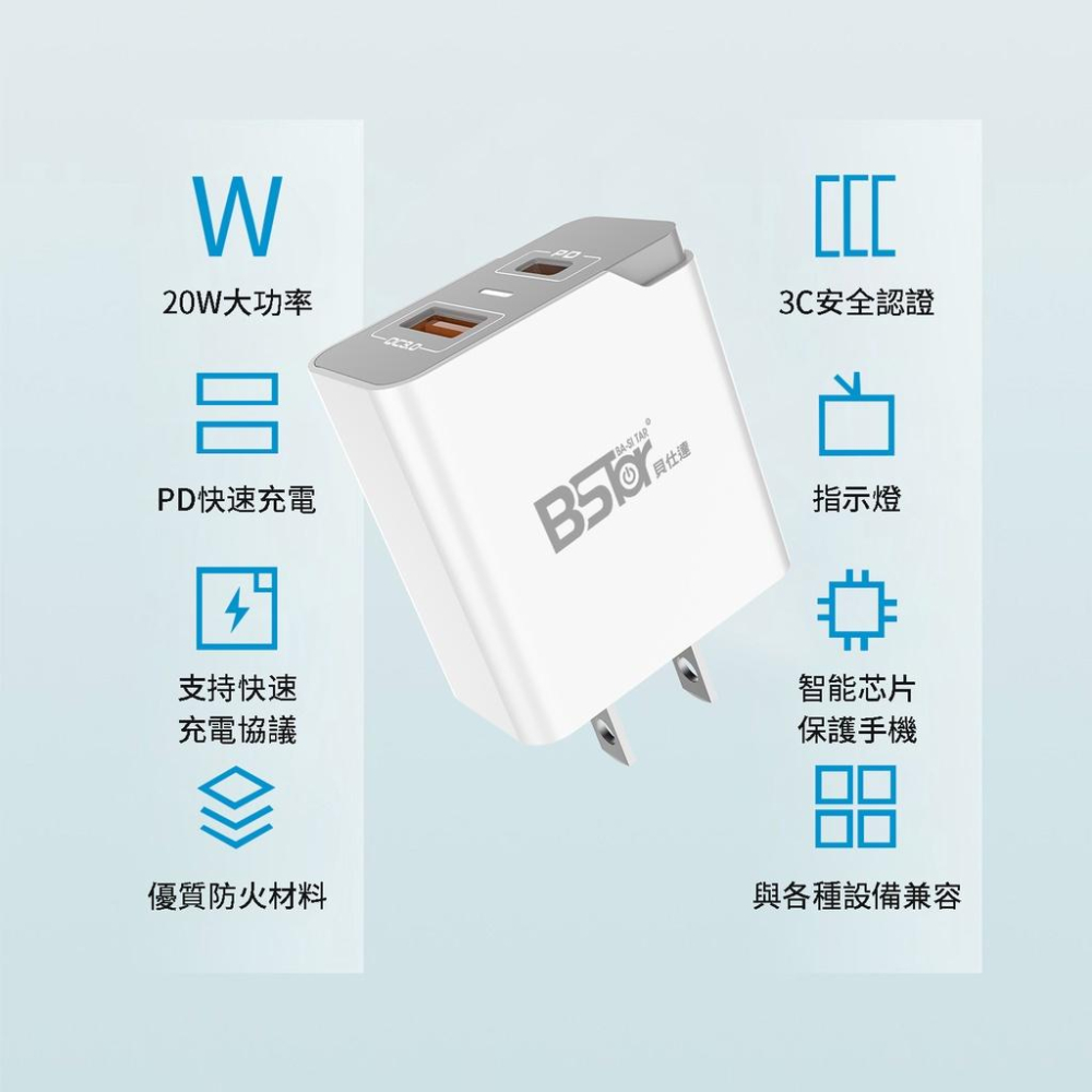 20W 雙孔 PD+QC3.0 雙協議快充頭 IOS 安卓兼容-細節圖4