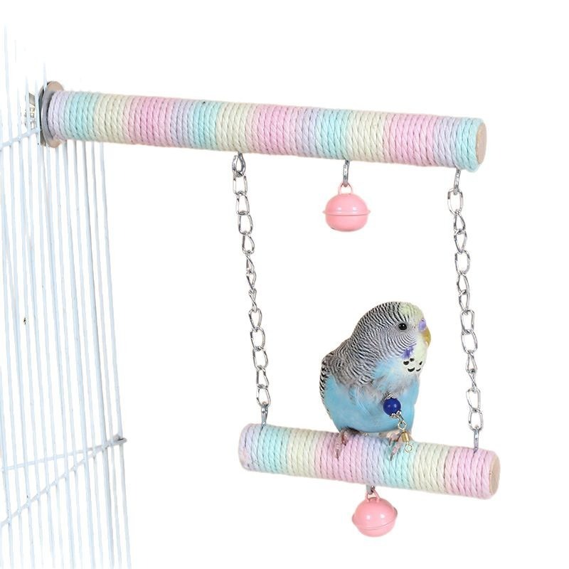 [蹦蹦鳥] 鸚鵡站杆漸變色棉繩鞦韆 磨爪站棒 舒適易抓握 牡丹玄鳳虎皮小寵用-細節圖3