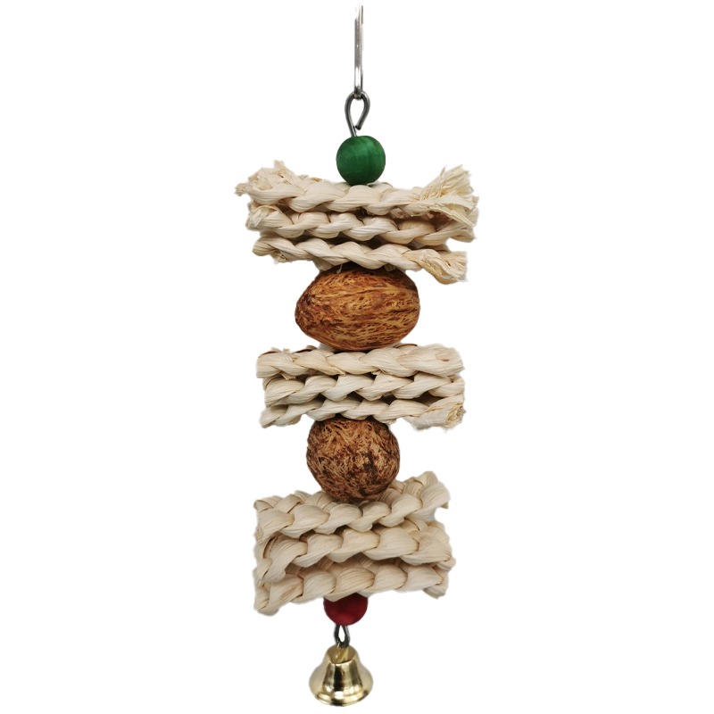 [蹦蹦鳥] 玉米皮草編蘋果木 山核桃 鸚鵡玩具 啃咬用品 玉米皮蘋果木串/玉米皮山核桃串-規格圖6