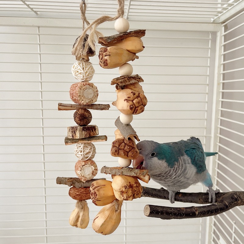 [蹦蹦鳥] 樹皮山菠蘿啃咬吊串 天然材質 鳥籠玩具 中小型鸚鵡-細節圖4
