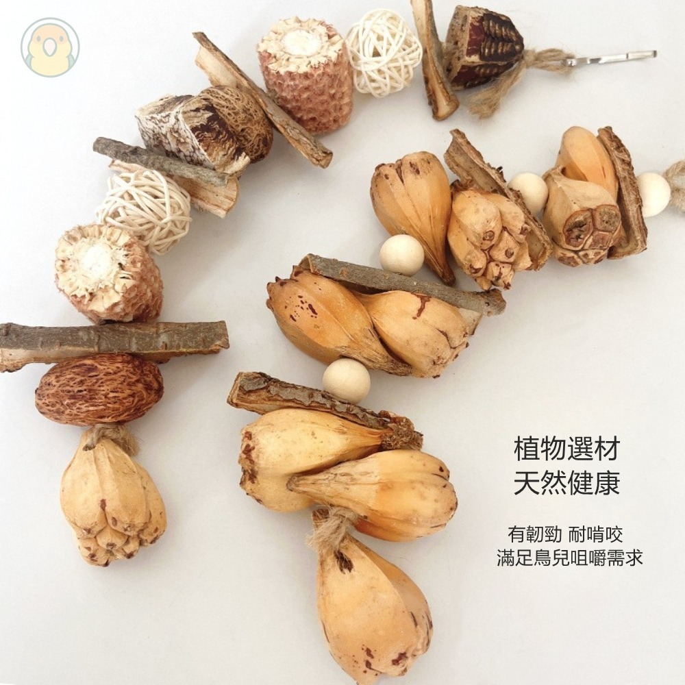 [蹦蹦鳥] 鸚鵡玩具 樹皮綜合串 天然材質 鳥籠玩具 中小型鸚鵡 和尚鸚鵡-細節圖2