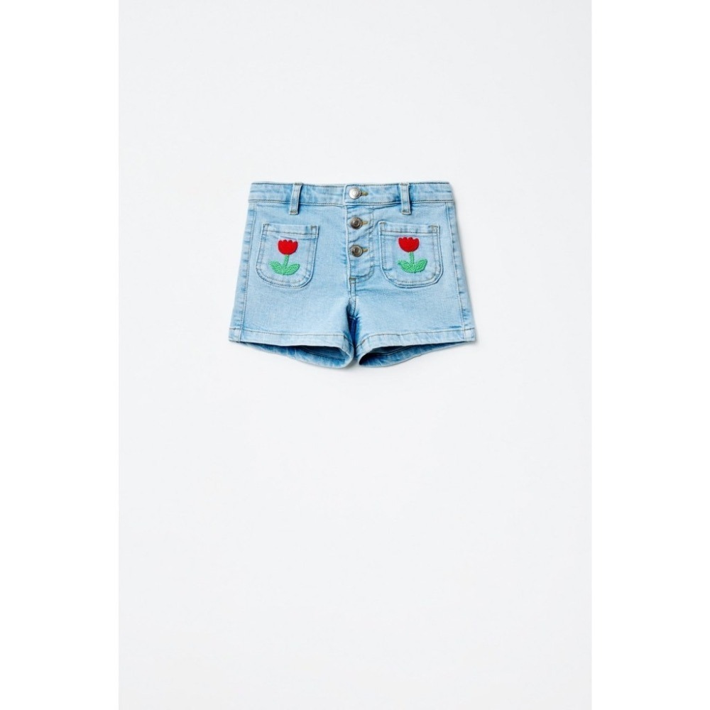 《西班牙代購》西班牙Sfera 小女孩刺繡牛仔短褲-細節圖4