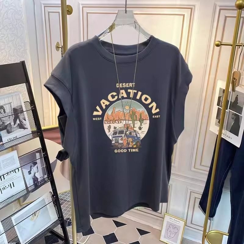 胖MM大碼純棉印花飛飛袖T恤-規格圖1