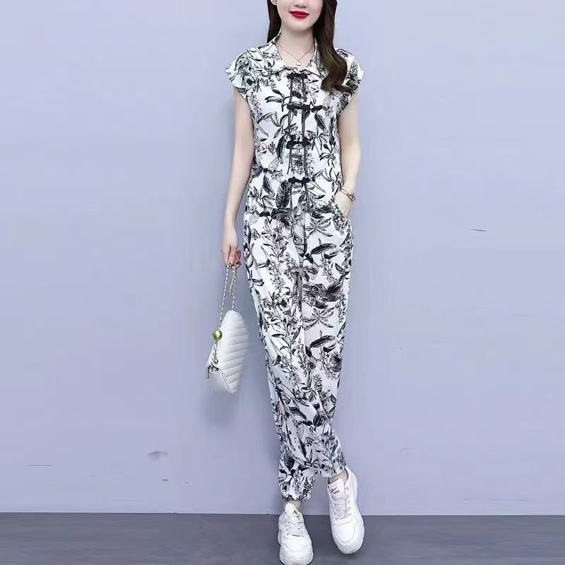 夏季水墨印花上衣+束腳褲運動套裝-規格圖1