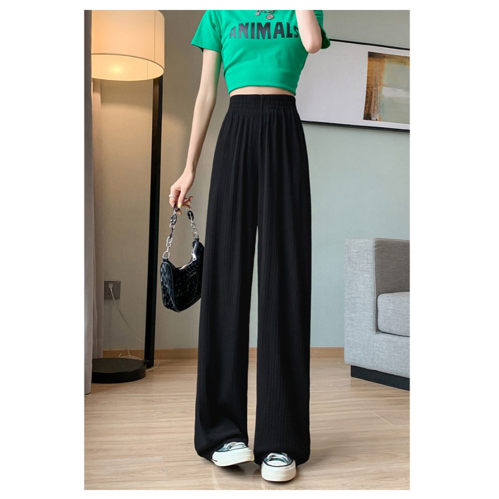 夏季大碼冰絲高腰垂感闊腿褲-規格圖1