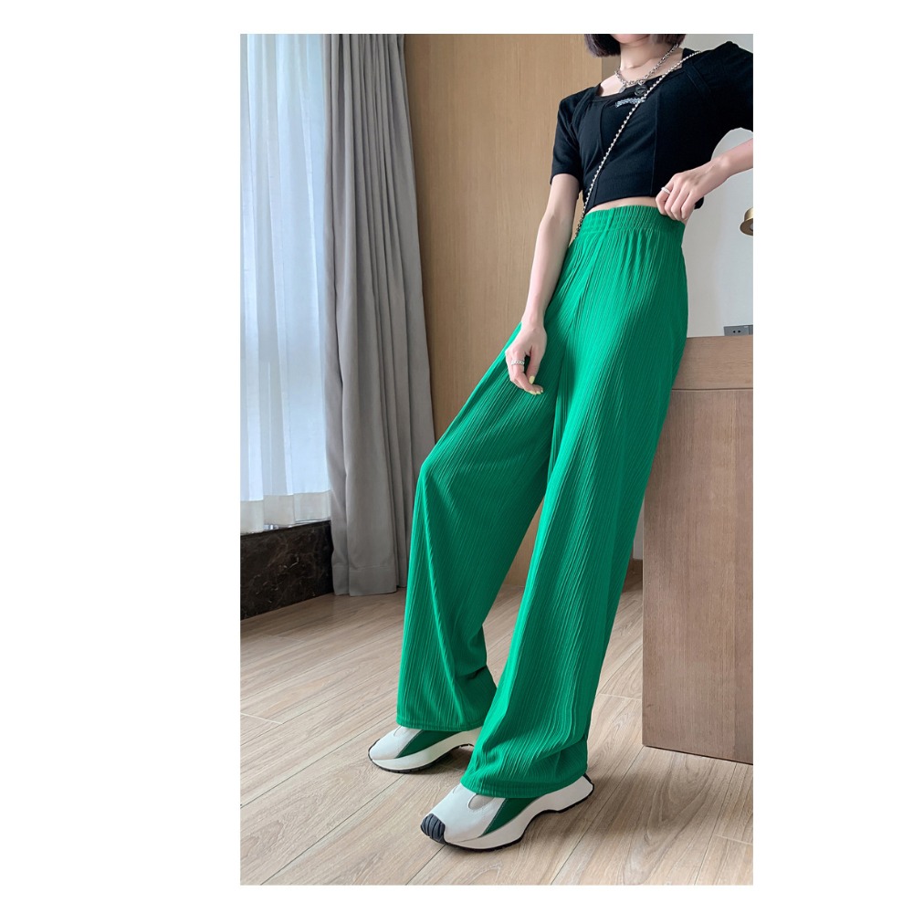 夏季大碼冰絲高腰垂感闊腿褲-規格圖1