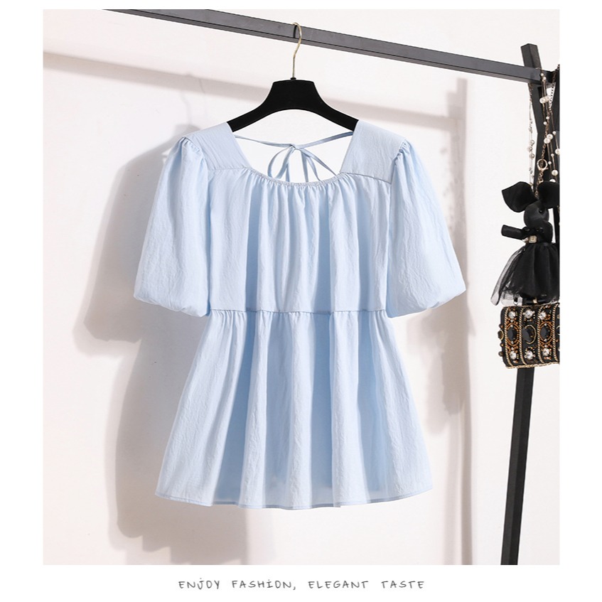 胖MM大碼甜美方領泡泡袖上衣-規格圖1