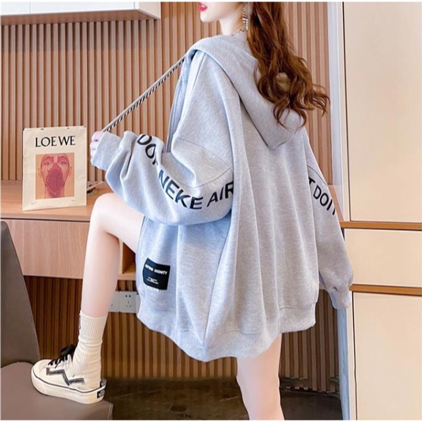 秋冬大碼字母印花拉錬連帽外套-規格圖1