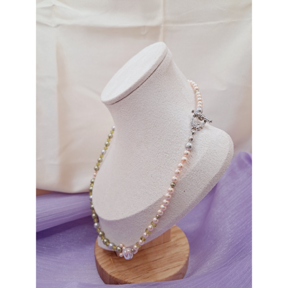 ⚜️儀華甄品⚜️AA12綠葉紅梅~奧地利水晶珍珠鋯石墜鎖骨鍊 短版項鍊-細節圖3