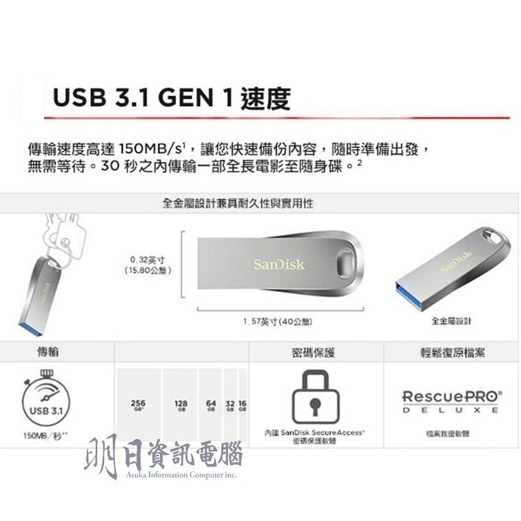 附發票 Sandisk CZ74  全金屬 高速隨身碟 USB 3.1 32G 64G 128G 256G 512G-細節圖8