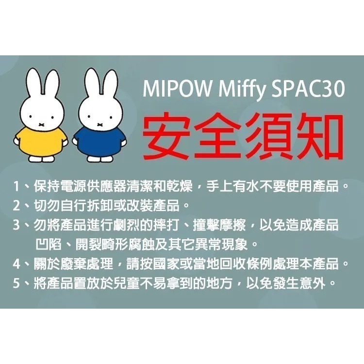 【MIPOWｘMiffy】米菲兔 30W 快充電源供應器 充電器 USB-C PD/USB 雙孔萬國旅用 SPAC30-細節圖4