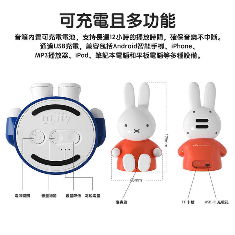 【MIPOWｘMiffy】米菲兔 造型公仔無線藍牙音箱/喇叭 MBS100-細節圖2