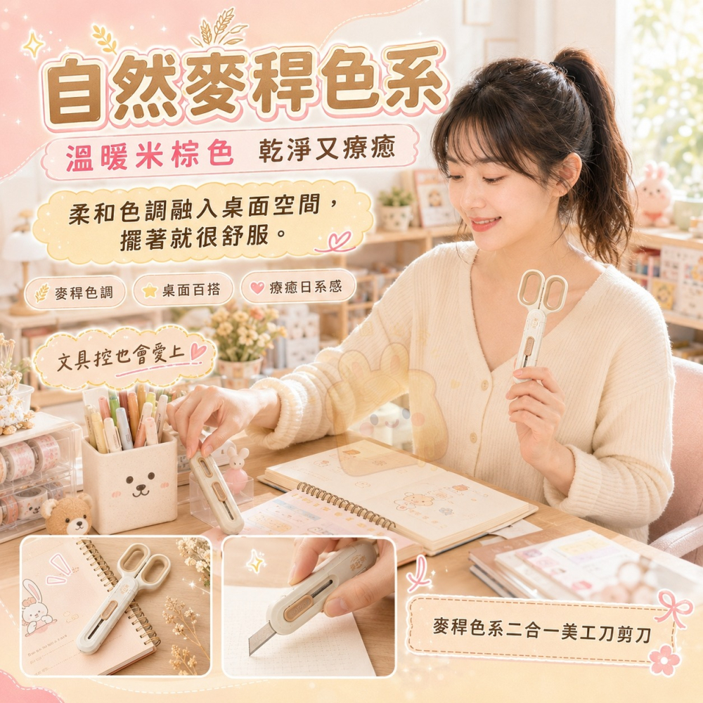 麥稈色系二合一美工刀剪刀-細節圖2