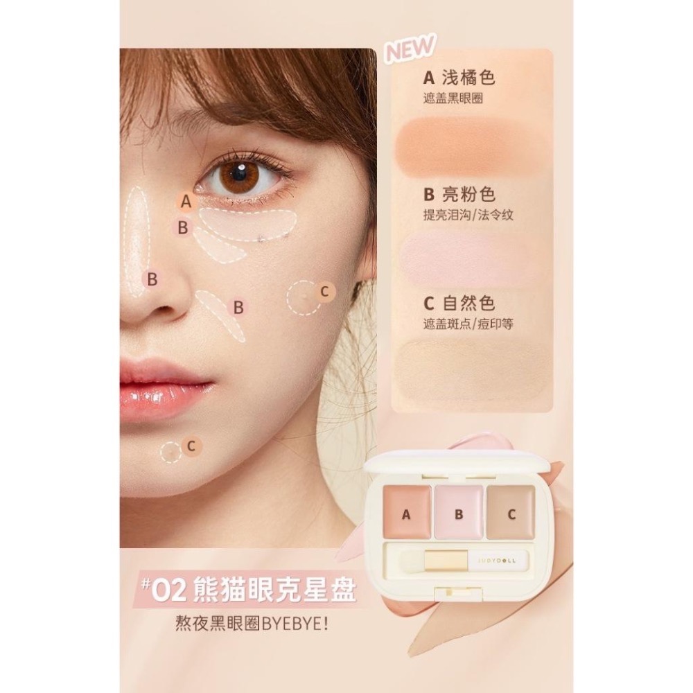 【在台現貨，當日寄出】🌻莉莉好物🌷橘朵 Judydoll  三色遮瑕盤 遮瑕 遮蓋斑點 痘印 眼部遮瑕膏-細節圖5